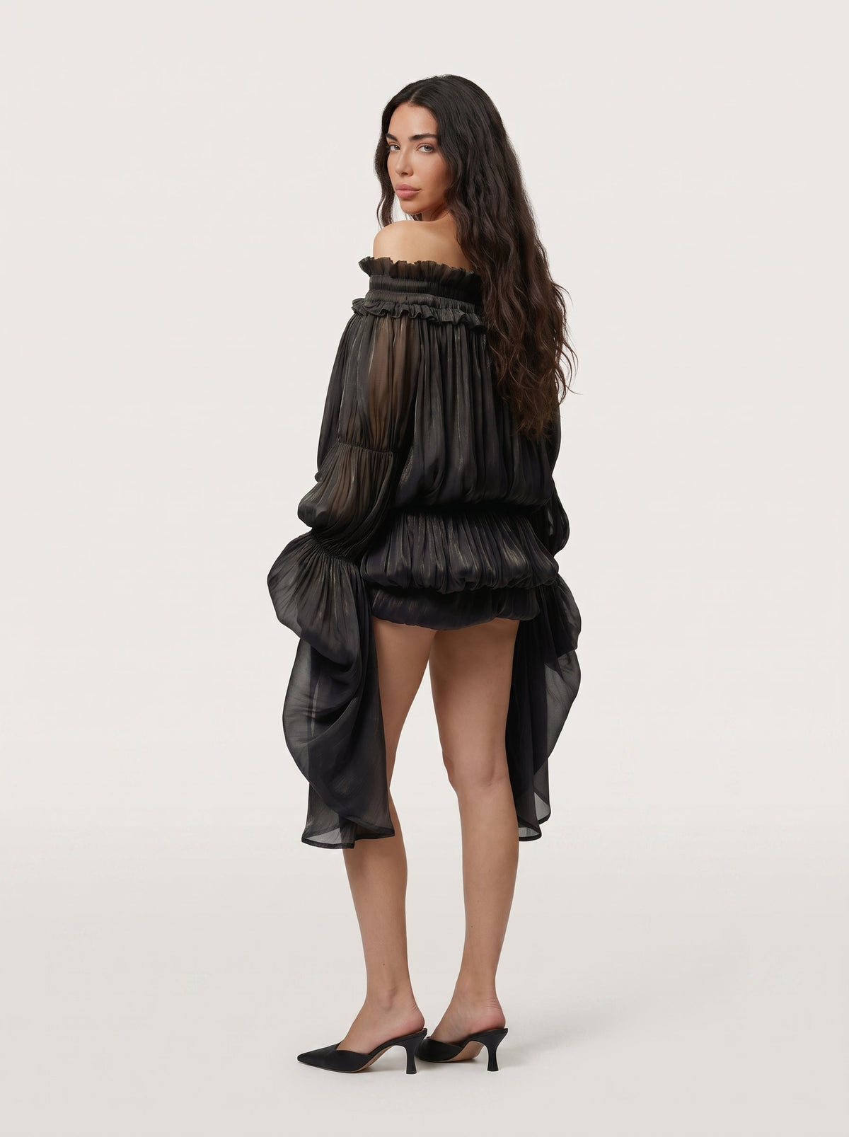 LimeLuxe Ruffle Black Mini Dress