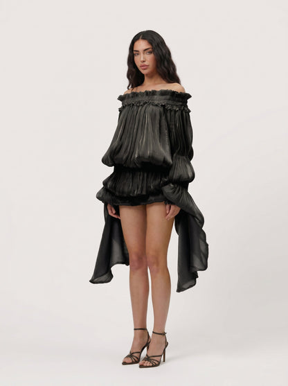 LimeLuxe Ruffle Black Mini Dress