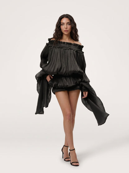 LimeLuxe Ruffle Black Mini Dress