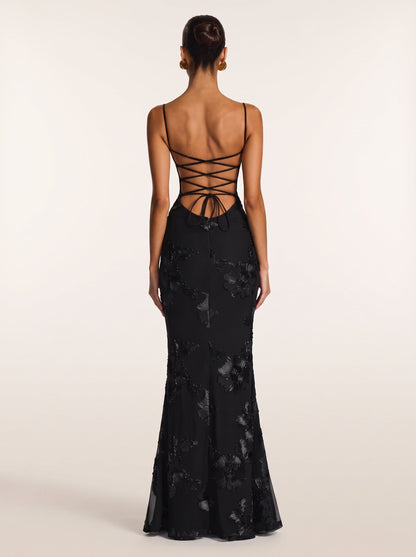 NoirFlora Corset Maxi Dress
