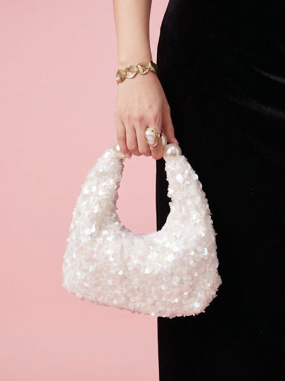 Pearl Handle Sequin Bag