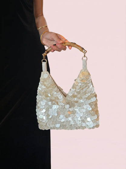 Sequin Bamboo Handle Hobo
