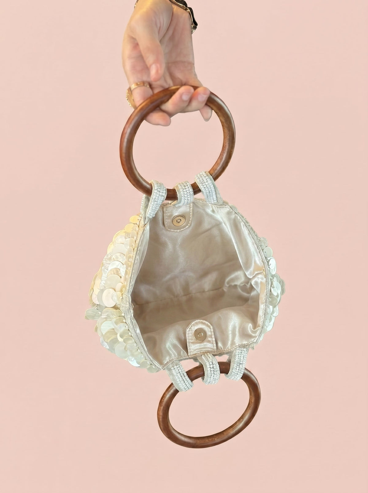Sequin Shell Ring-Handle Bag