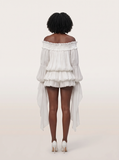 Snow Ruffle White Mini Dress