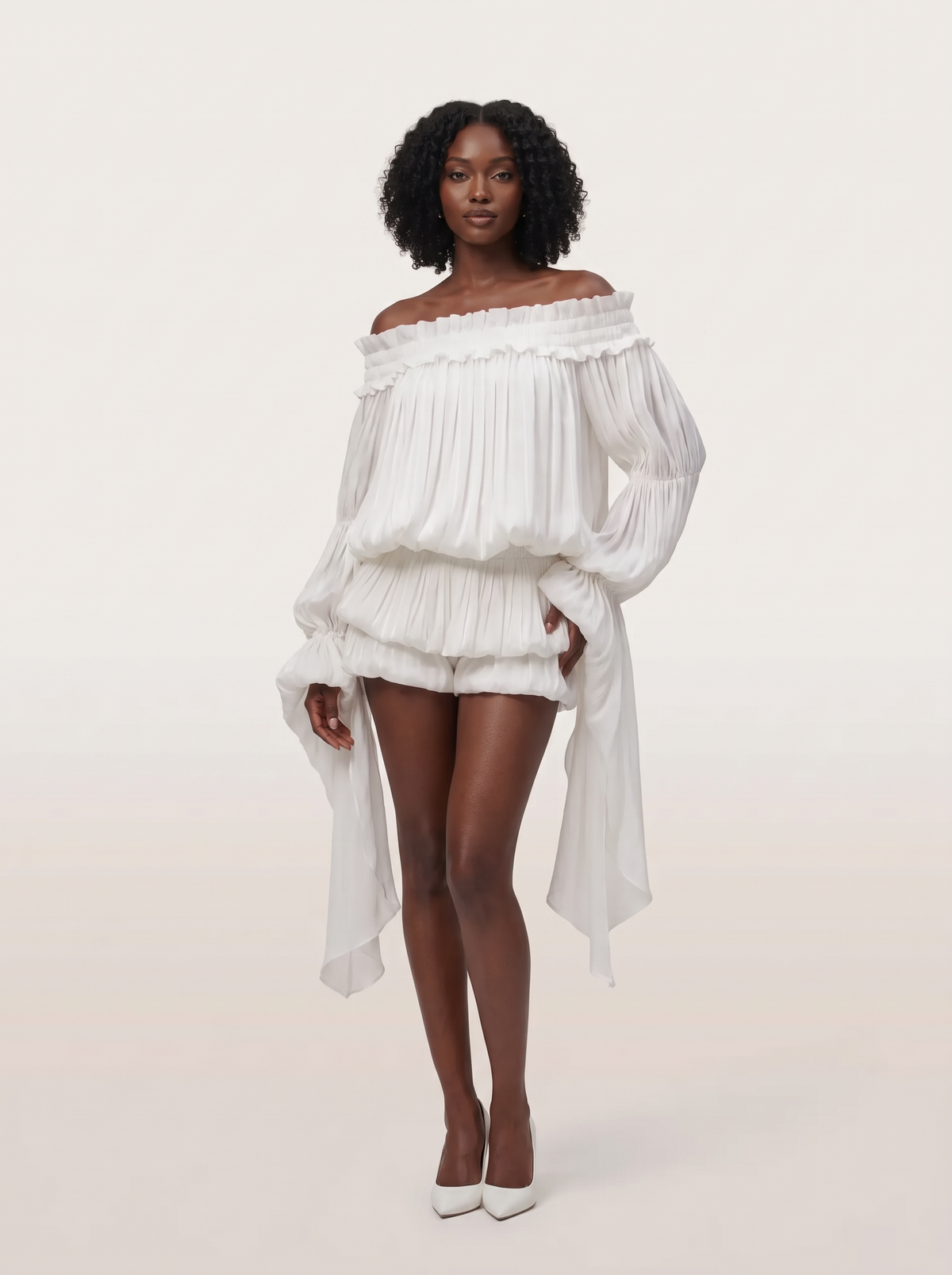 Snow Ruffle White Mini Dress