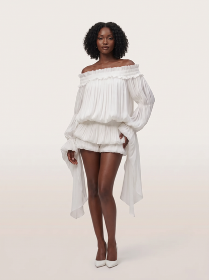 Snow Ruffle White Mini Dress