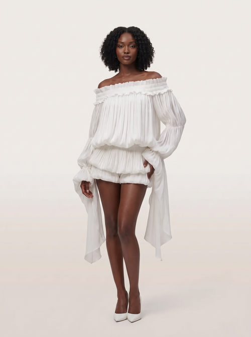 Snow Ruffle White Mini Dress