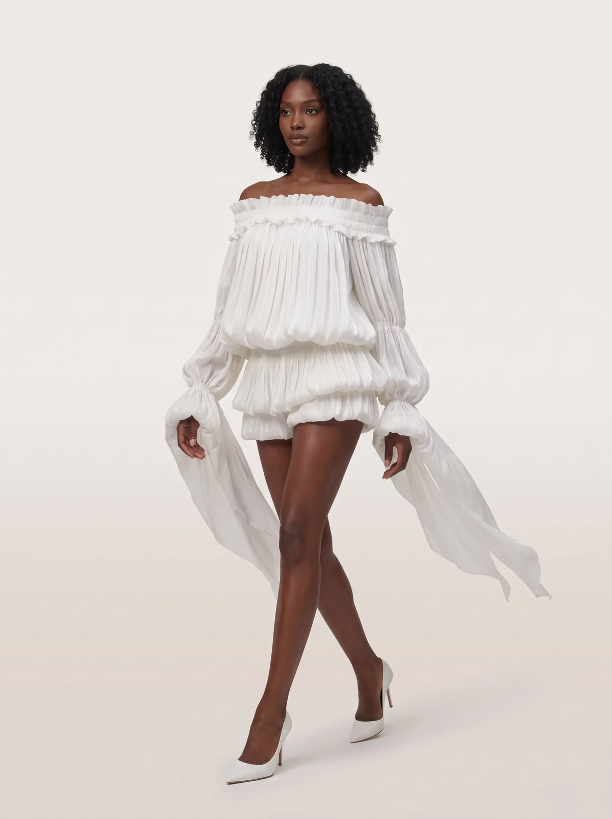 Snow Ruffle White Mini Dress
