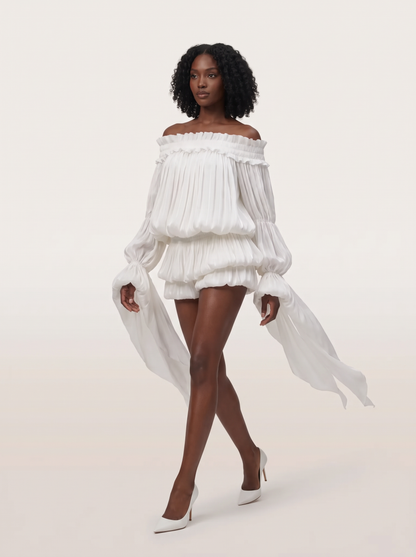 Snow Ruffle White Mini Dress