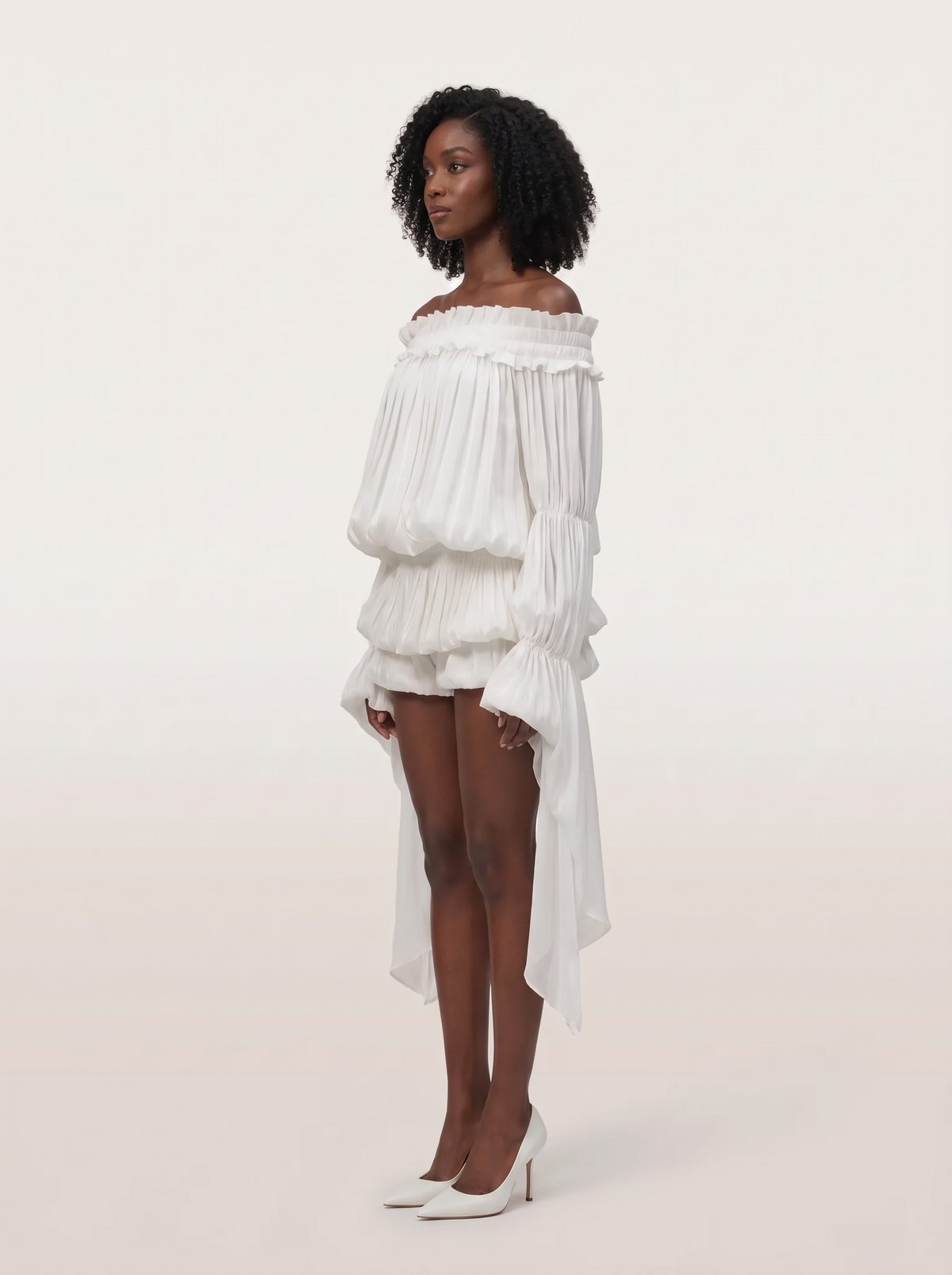 Snow Ruffle White Mini Dress