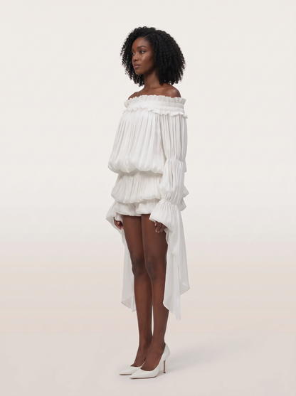 Snow Ruffle White Mini Dress